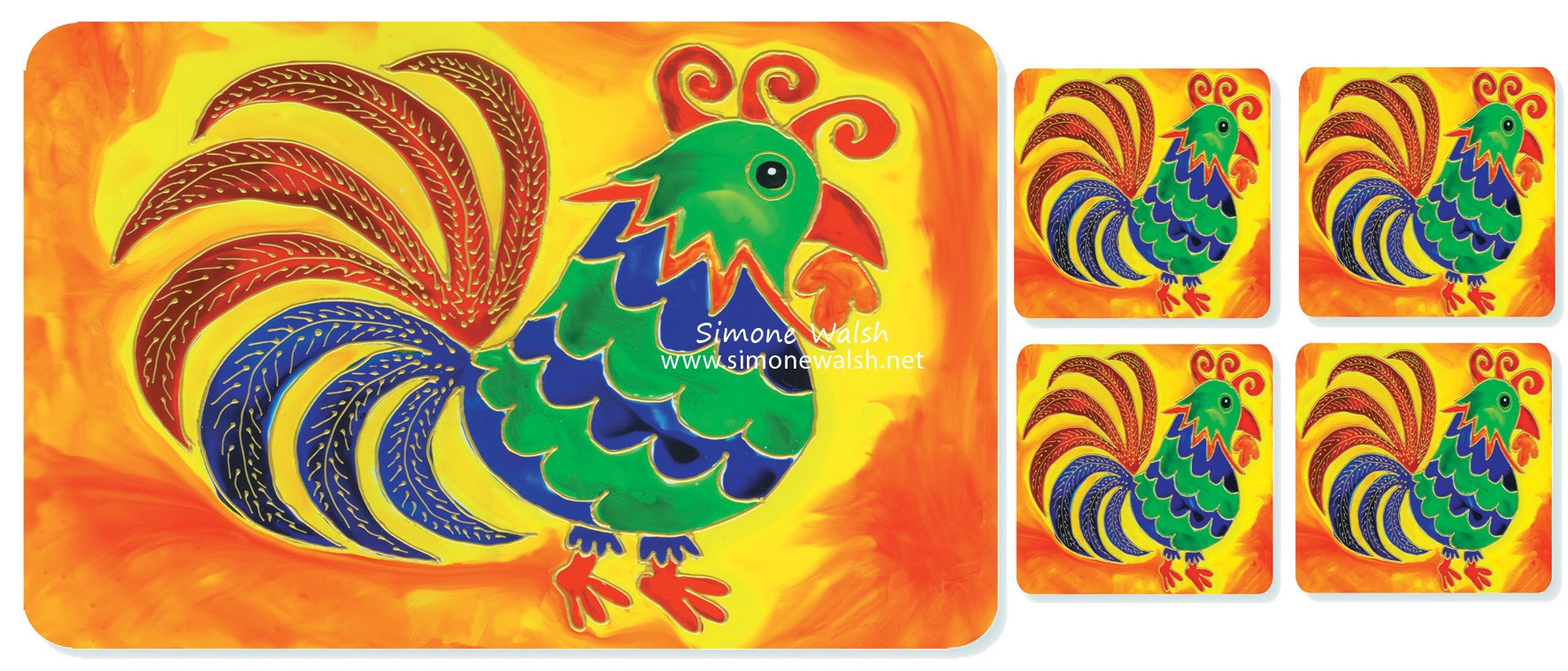 Z The Rooster Table Mats Coasters Simone Walsh