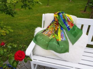 My new 100% silk scarf! Soft & luxurious! Nice & big too! Features "A Day in the Irish Countryside!" Hope you like it!