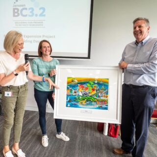 I was delighted to be asked by Janssen Pharmaceuticals to paint  this commission for their departing BC3.2 Director, Jim Breen.
The presentation went well and Jim was delighted with my colourful depiction of the Janssen Expansion in Ringaskiddy and West Cork. #janssen #irishart #commissionpainting