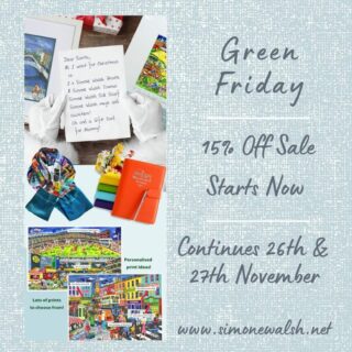 Green Friday has arrived here at Simone Walsh and we have 15% OFF everything!!!

This offer is valid site wide and runs until midnight on Saturday 27th November 2021. 

Browse Original Paintings, Limited Edition Prints, Silk Scarves, Journals, Textiles and lots, lots more! 

Use code: greenfifteen at checkout. 

Shop Local | Click Local | Give Local 

Offer available only with delivery to the Island of Ireland and Mainland UK. Minimum spend €35.00. 

#championgreen #simonewalshartist #irelandgifts #madelocal #designireland #buylocal #greenfriday