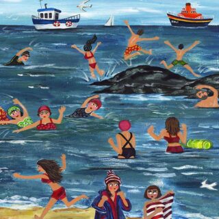 "Sea Swimmer's of Ireland; Salute!" NEW print! 
10% OFF until this Monday! Use coupon code at checkout: new2022 #seaswimming #seaswimmingireland #seaswim #seaswimmers #seaswimmergift #wildswimming #wildswimmingireland #irishprints #madelocal #simonewalshartist